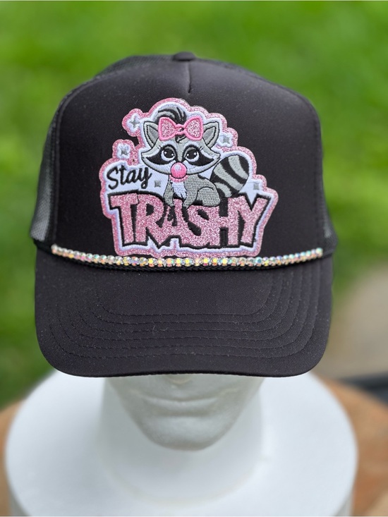 OTTO Accessories - OTTO Black Trucker Hat with Pink Raccoon "Stay Trashy" Patch